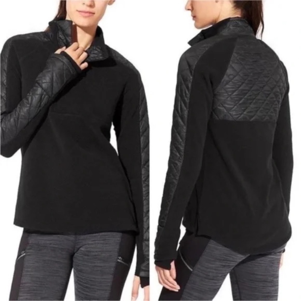 Athleta Black Quilted And Polartec Fleece 1/4 Zip Top